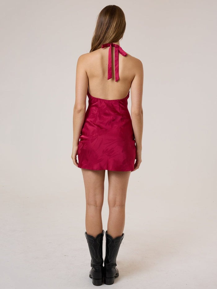 Dakota Floral Halter Mini Dress - Dark Cherry
