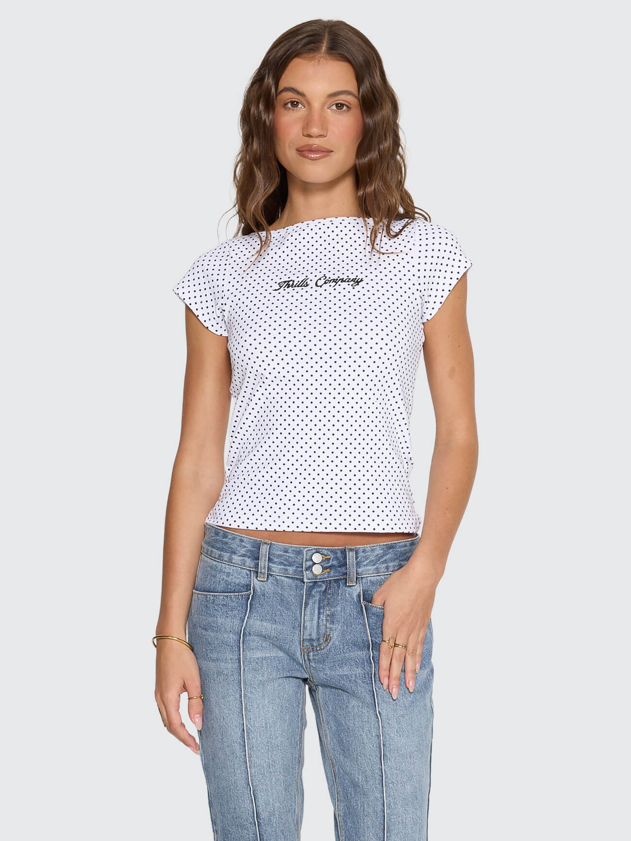 New Romance Boat Neck Tee - White Polka Dot 4