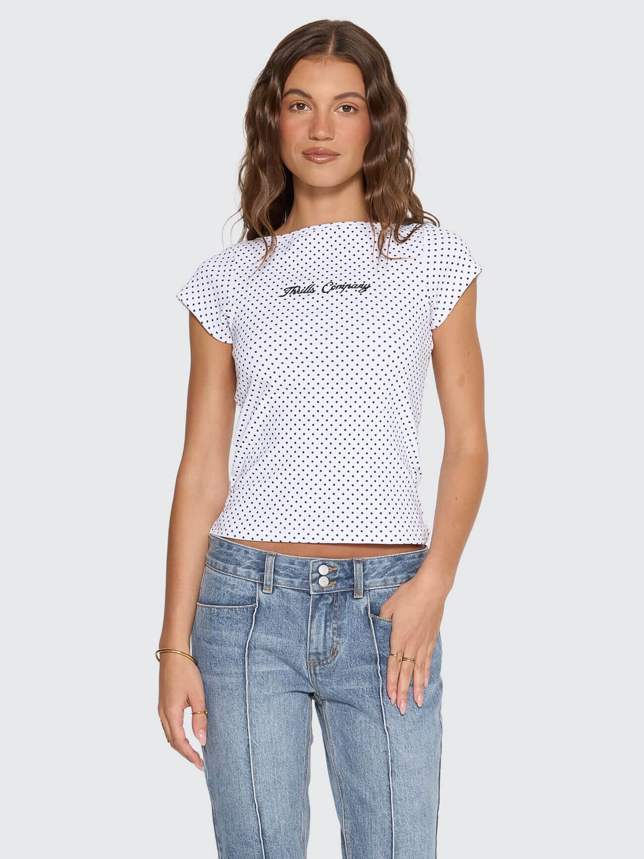 New Romance Boat Neck Tee - White Polka Dot 4