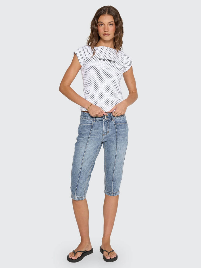 New Romance Boat Neck Tee - White Polka Dot 4