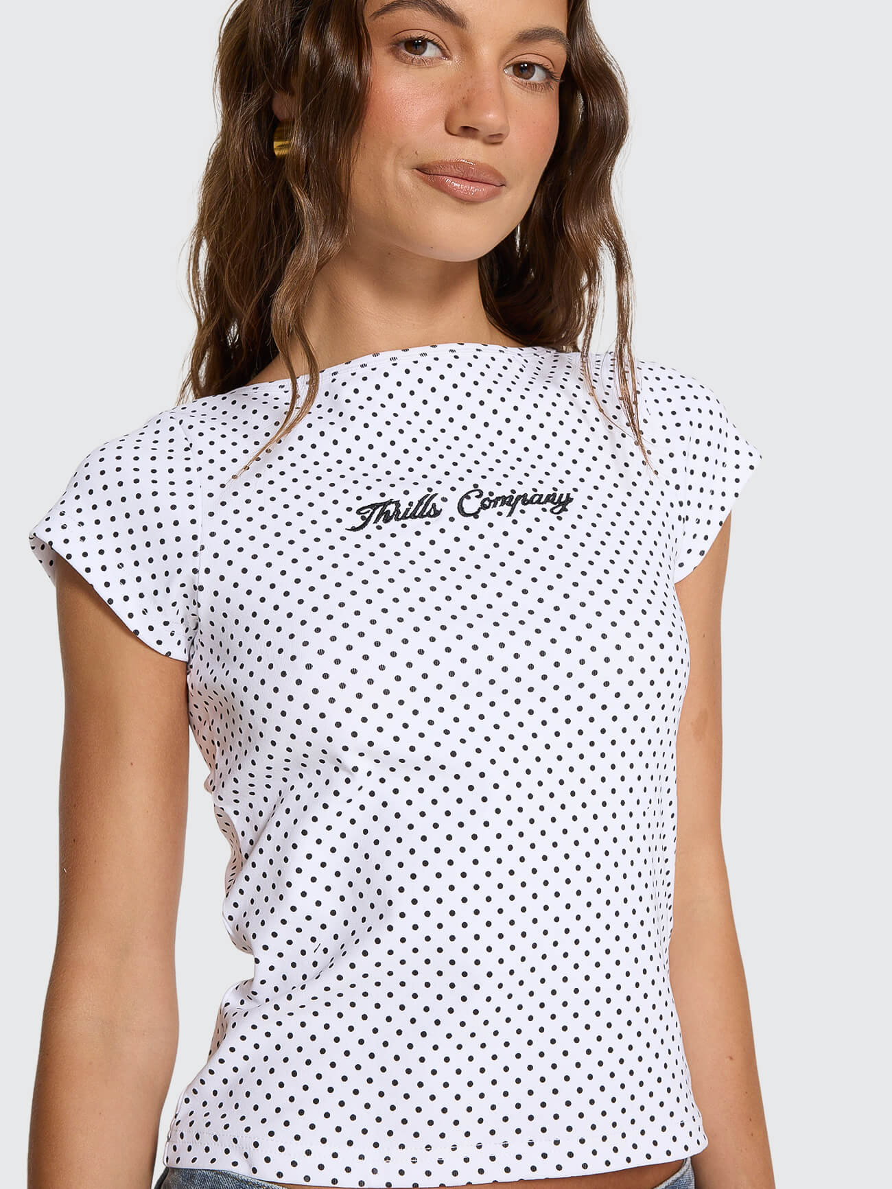 New Romance Boat Neck Tee - White Polka Dot 4