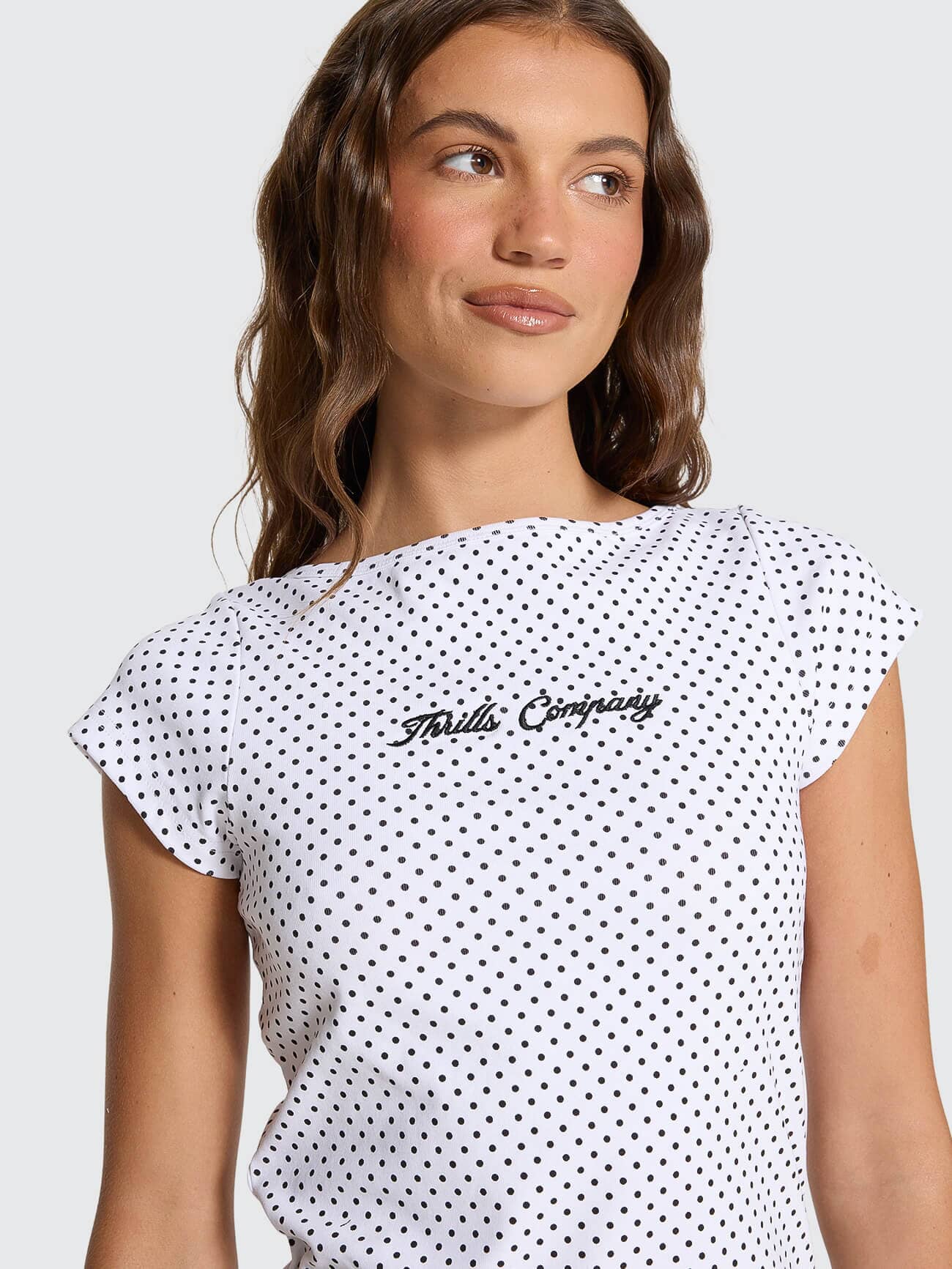 New Romance Boat Neck Tee - White Polka Dot 4