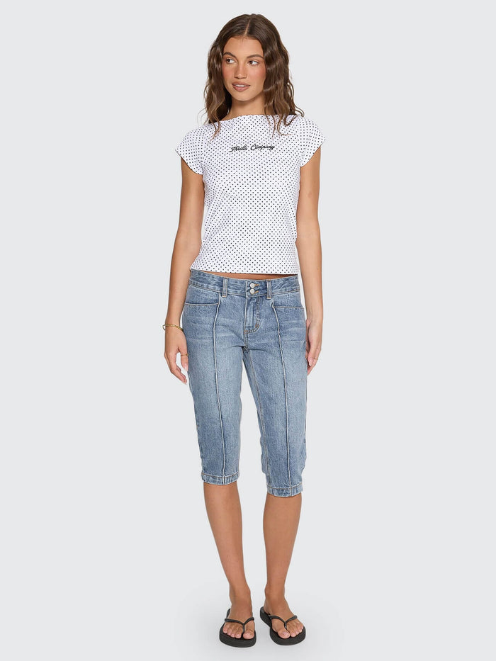 New Romance Boat Neck Tee - White Polka Dot 4