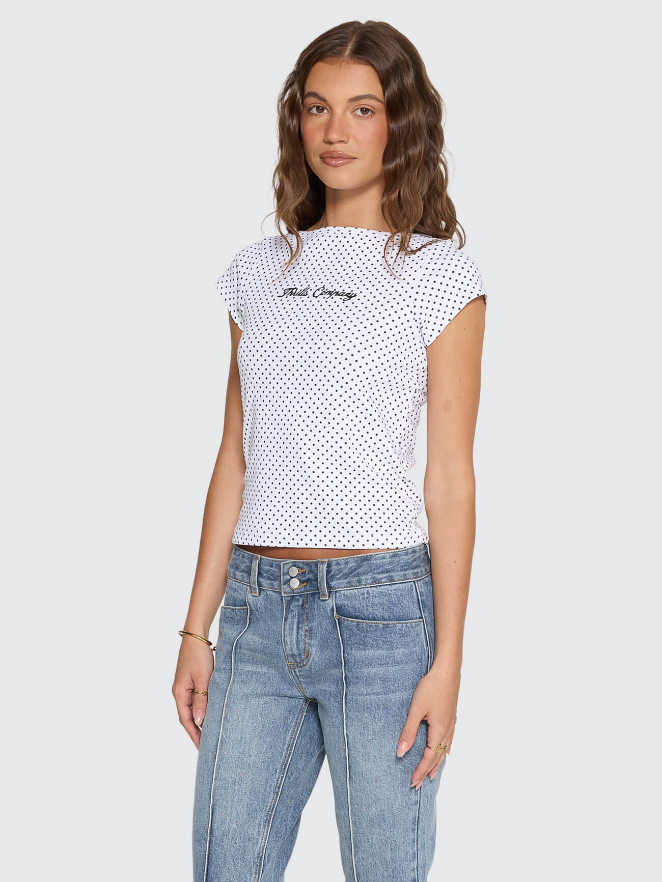New Romance Boat Neck Tee - White Polka Dot 4