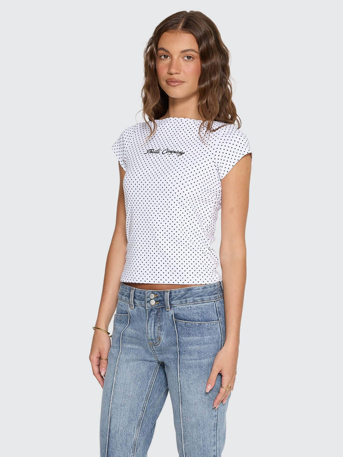 New Romance Boat Neck Tee - White Polka Dot 4
