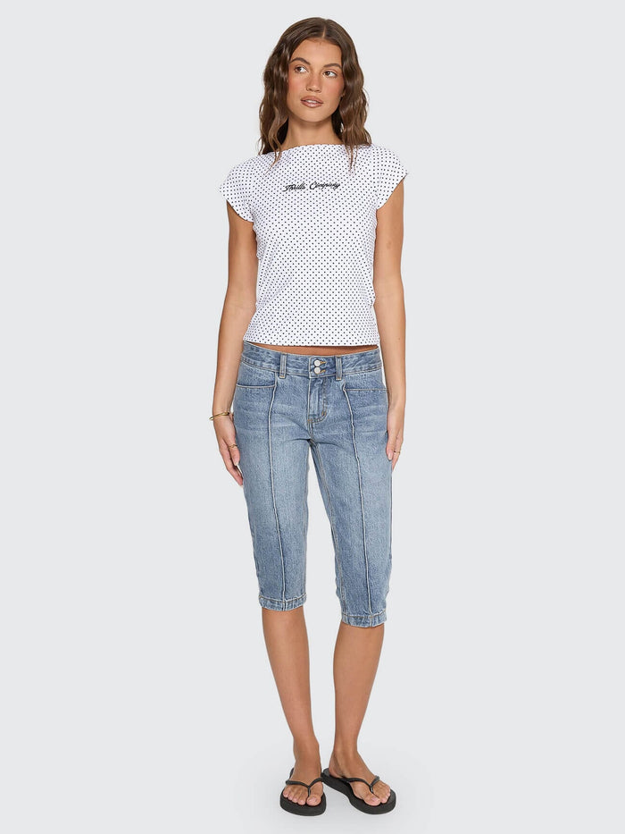 New Romance Boat Neck Tee - White Polka Dot 4