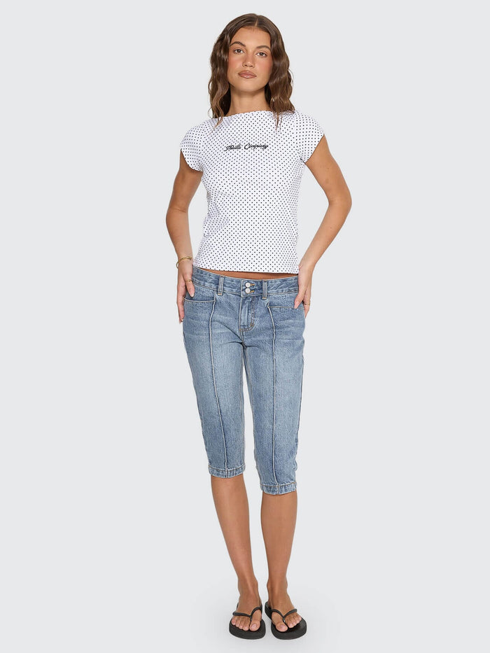 New Romance Boat Neck Tee - White Polka Dot 4