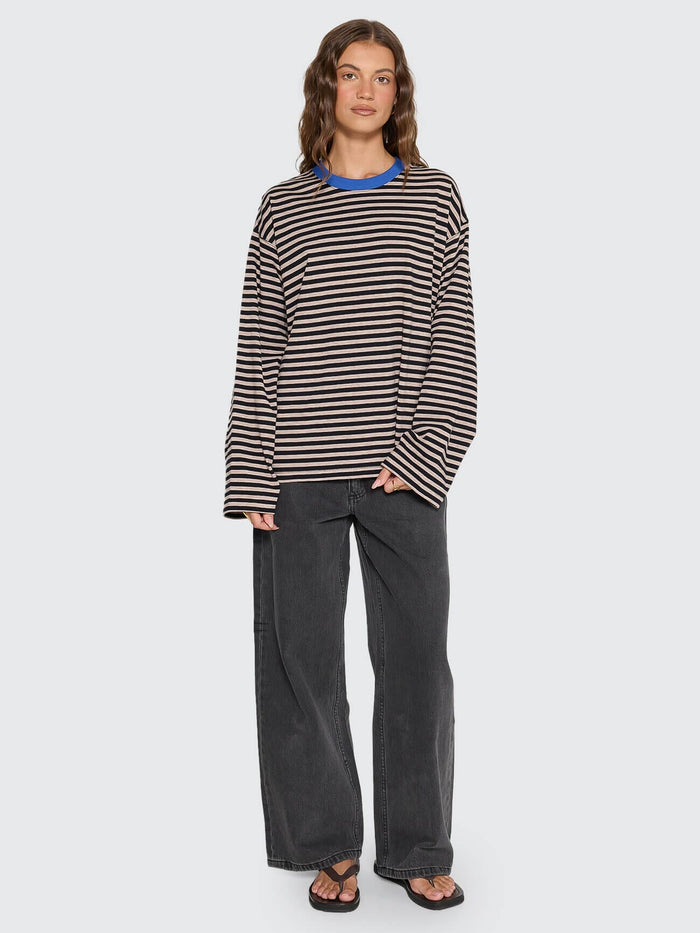 Muse Long Sleeve Oversize Tee - Brown Marle Stripe 4