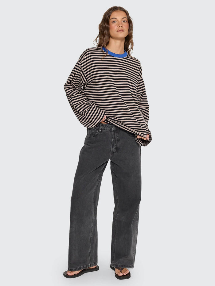 Muse Long Sleeve Oversize Tee - Brown Marle Stripe 4