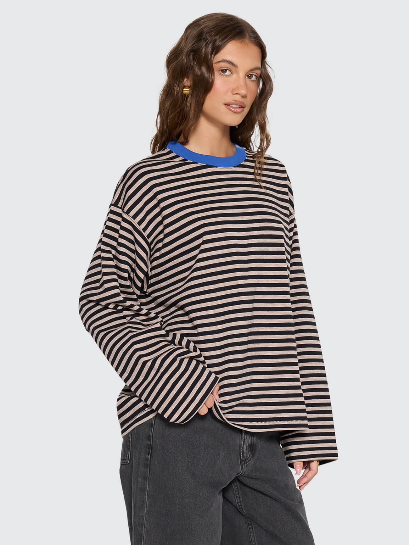 Muse Long Sleeve Oversize Tee - Brown Marle Stripe 4