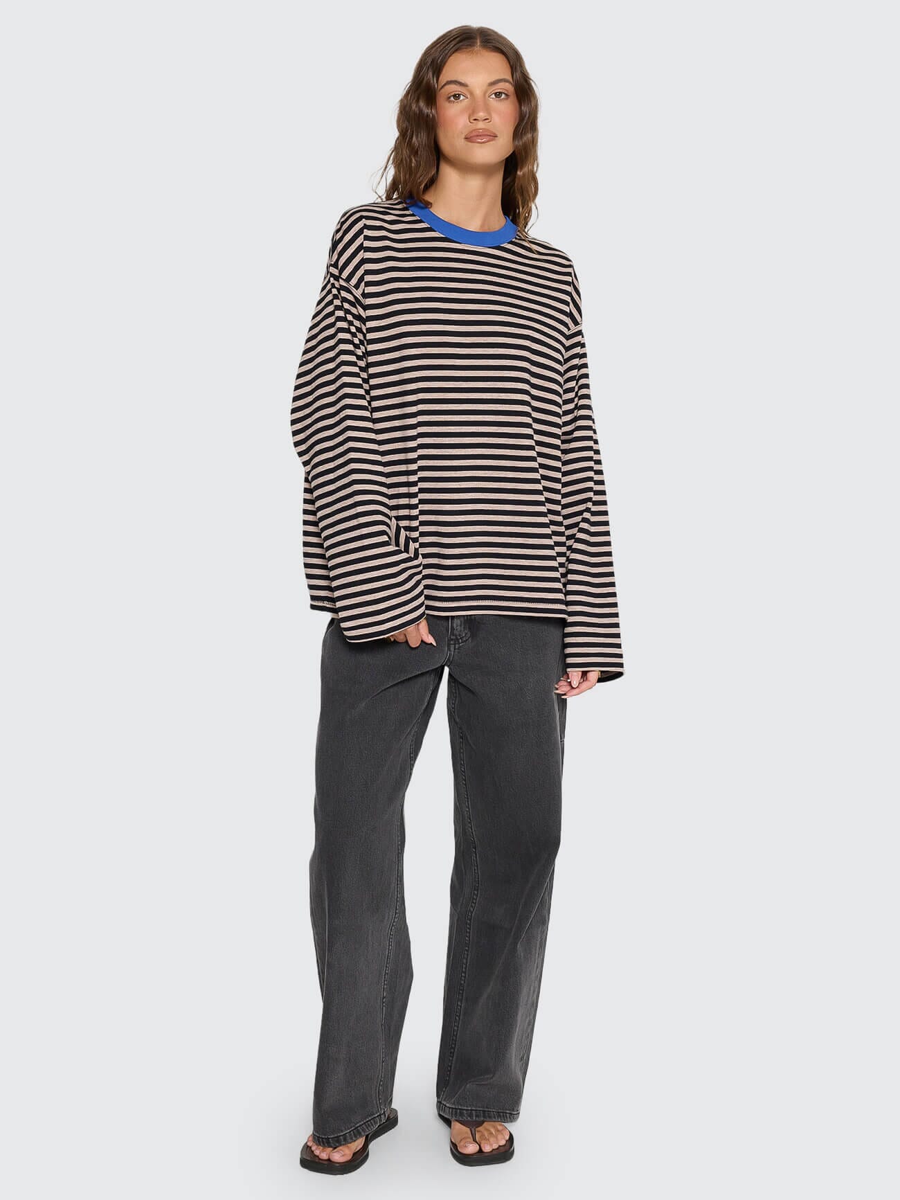 Muse Long Sleeve Oversize Tee - Brown Marle Stripe 4