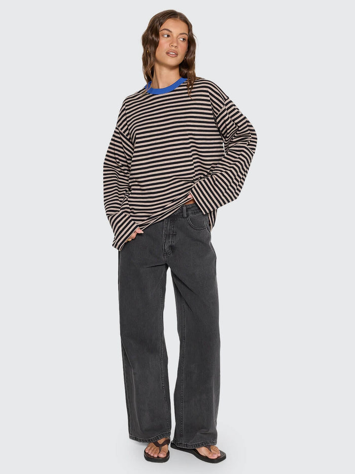 Muse Long Sleeve Oversize Tee - Brown Marle Stripe 4