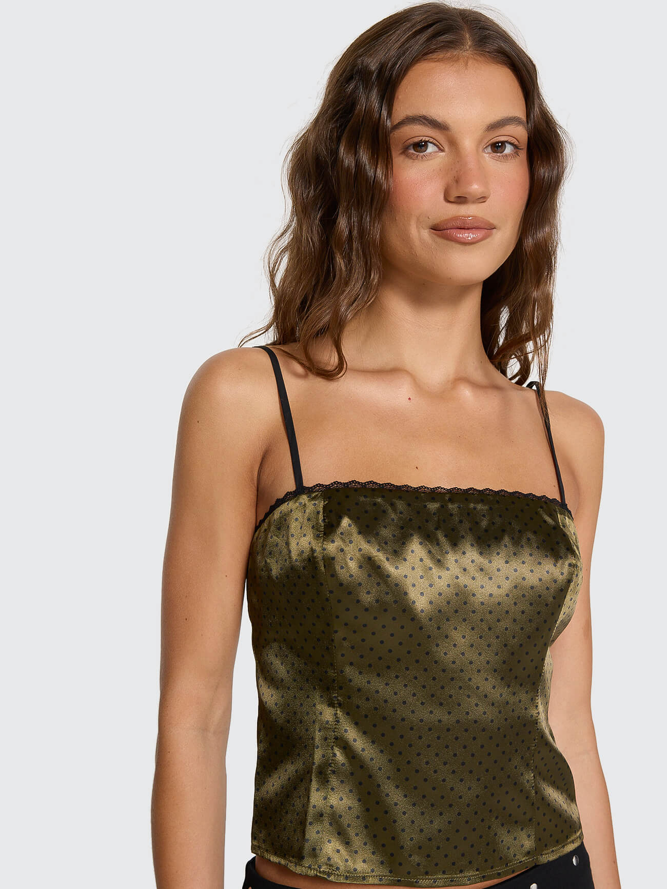 New Romance Top - Olive Green Polka Dot 4