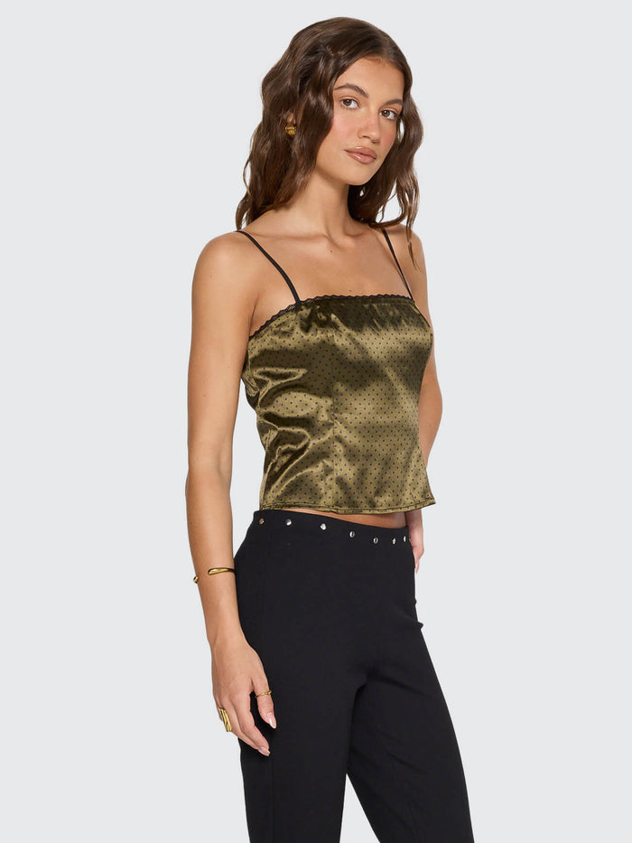 New Romance Top - Olive Green Polka Dot 4