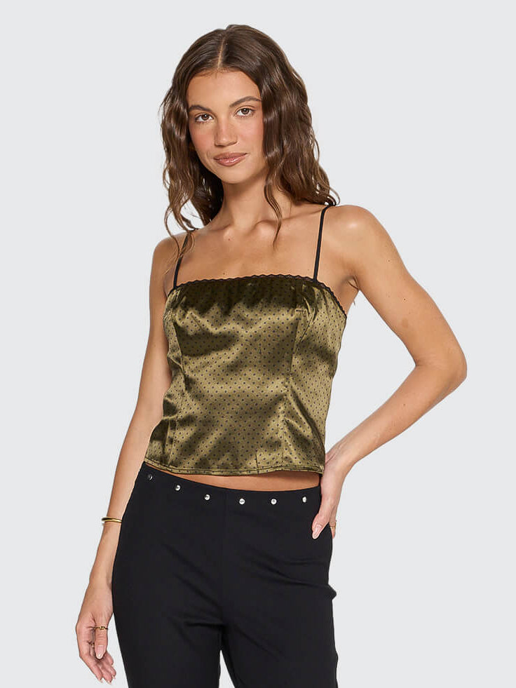 New Romance Top - Olive Green Polka Dot 4
