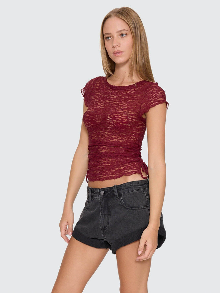 Eternal Lace Boat Neck Tee - Pomegranate 4