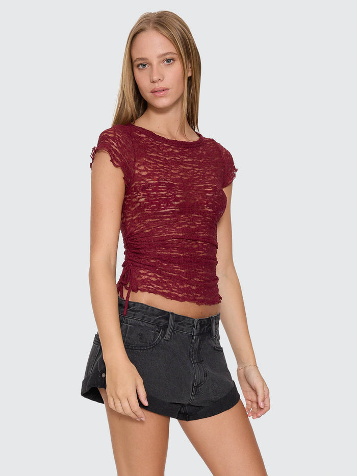 Eternal Lace Boat Neck Tee - Pomegranate 4