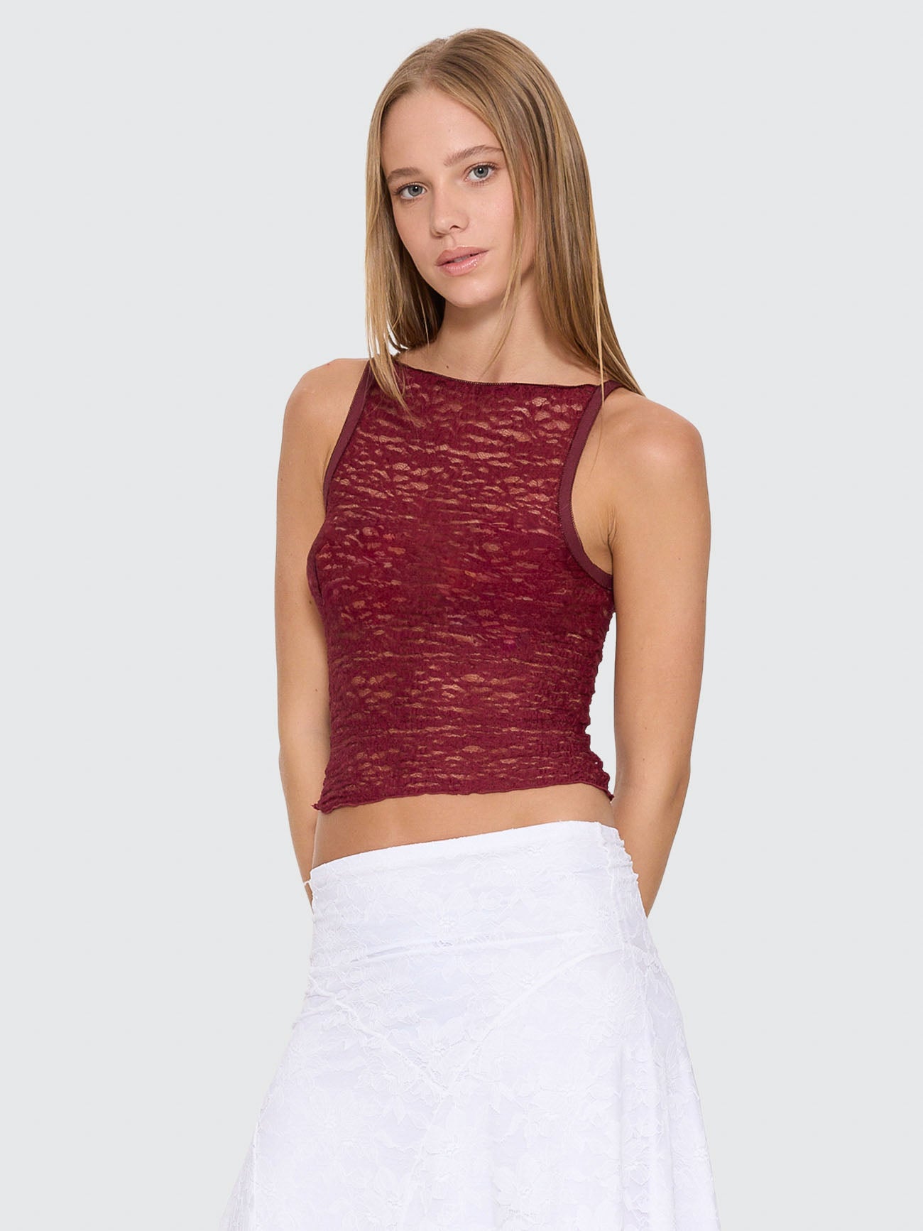 Eternal Lace High Neck Tank - Pomegranate 4