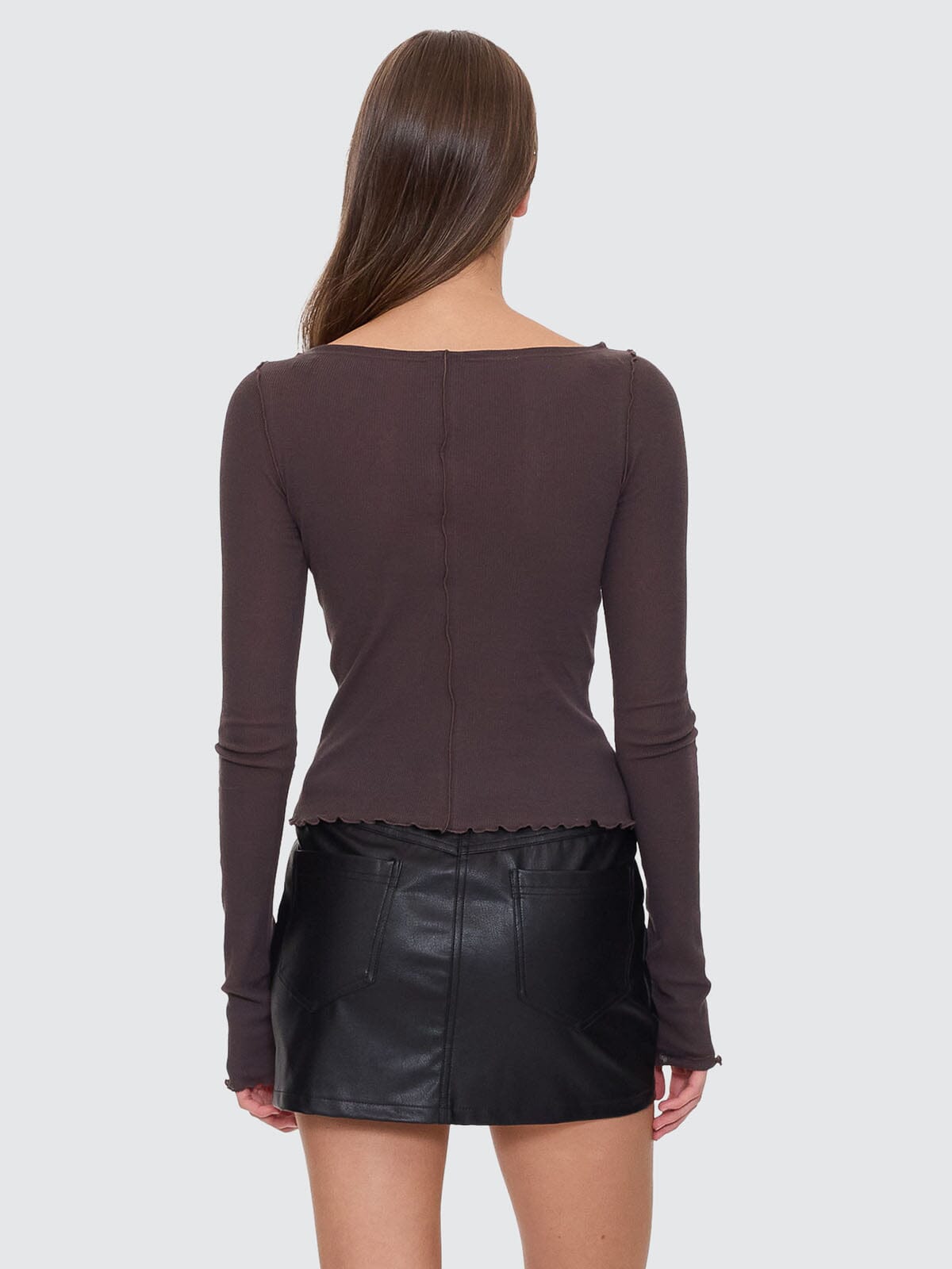 Jordi Boat Neck Long Sleeve Top - Dark Charcoal 4