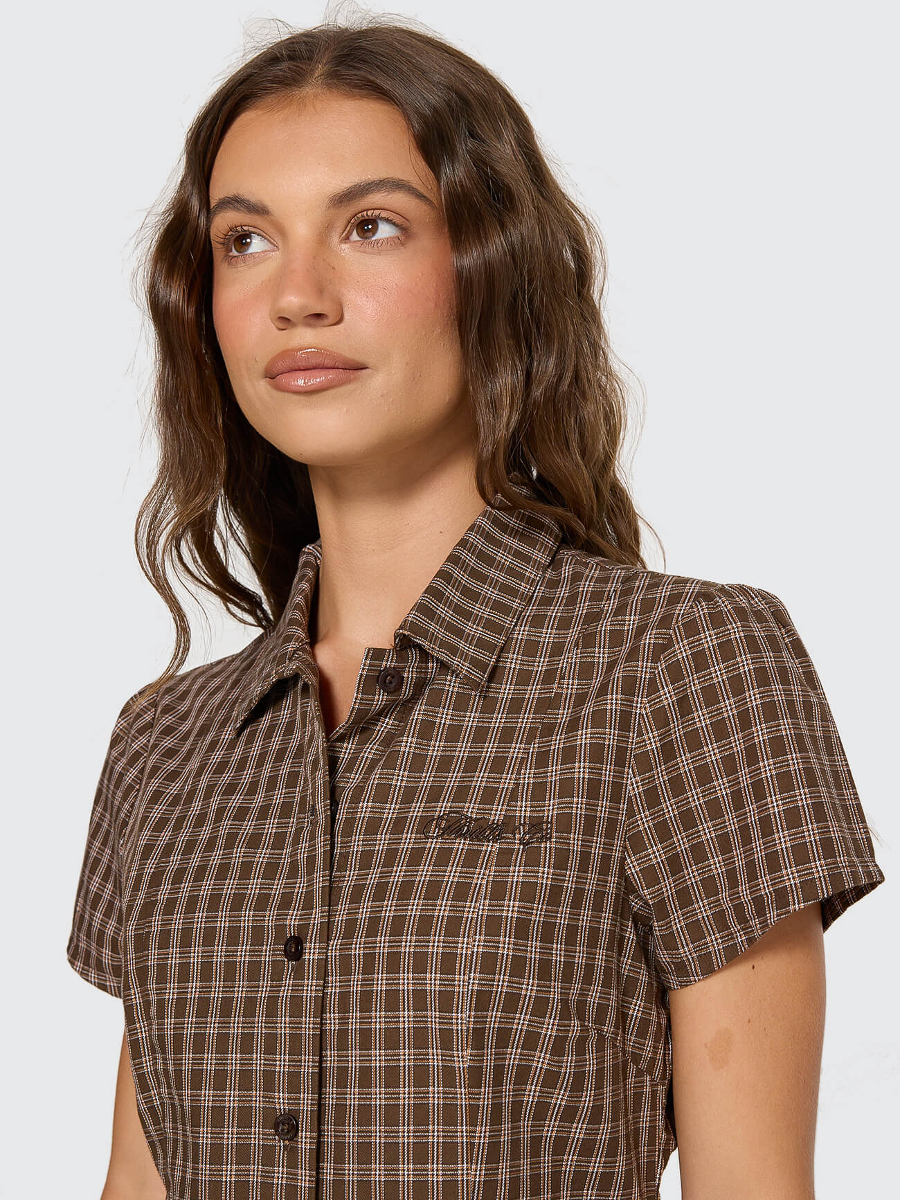 State Of Mind Check Fitted Shirt - Postal Brown 4