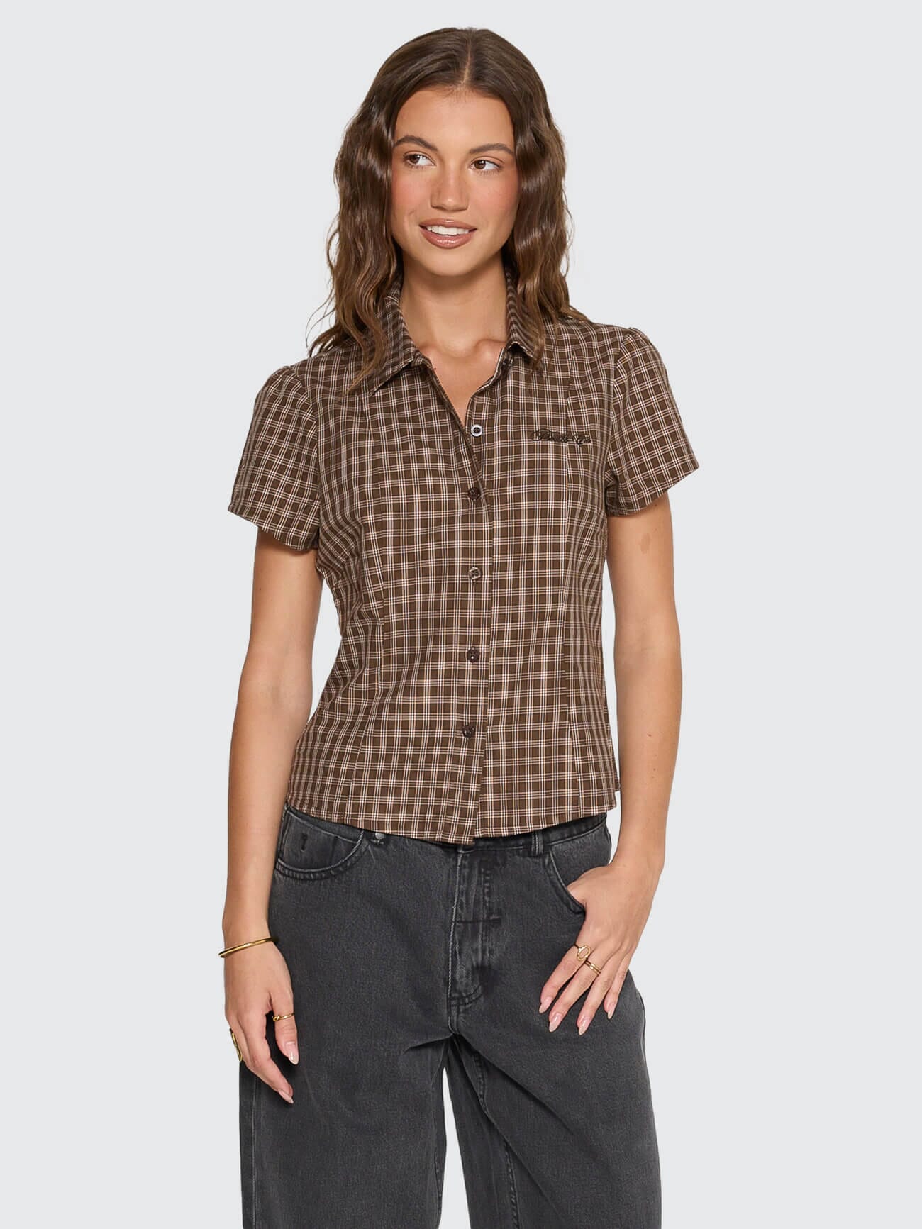 State Of Mind Check Fitted Shirt - Postal Brown 4