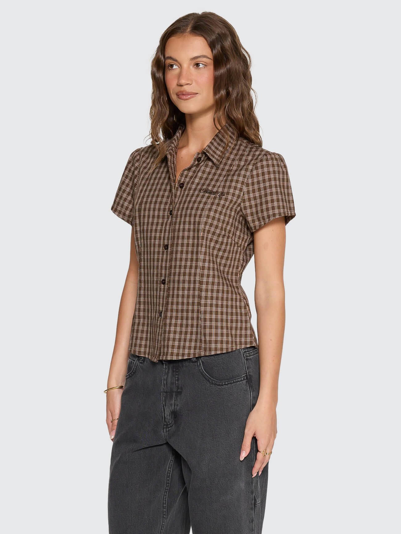 State Of Mind Check Fitted Shirt - Postal Brown 4