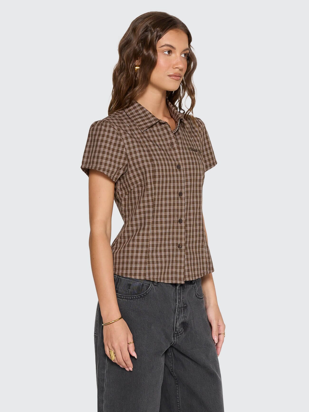 State Of Mind Check Fitted Shirt - Postal Brown 4