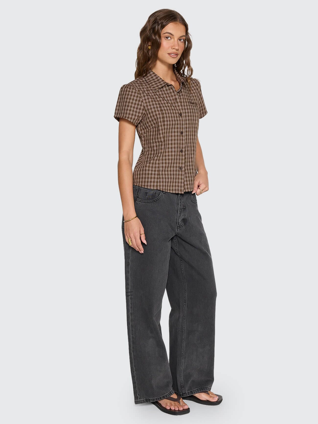 State Of Mind Check Fitted Shirt - Postal Brown 4