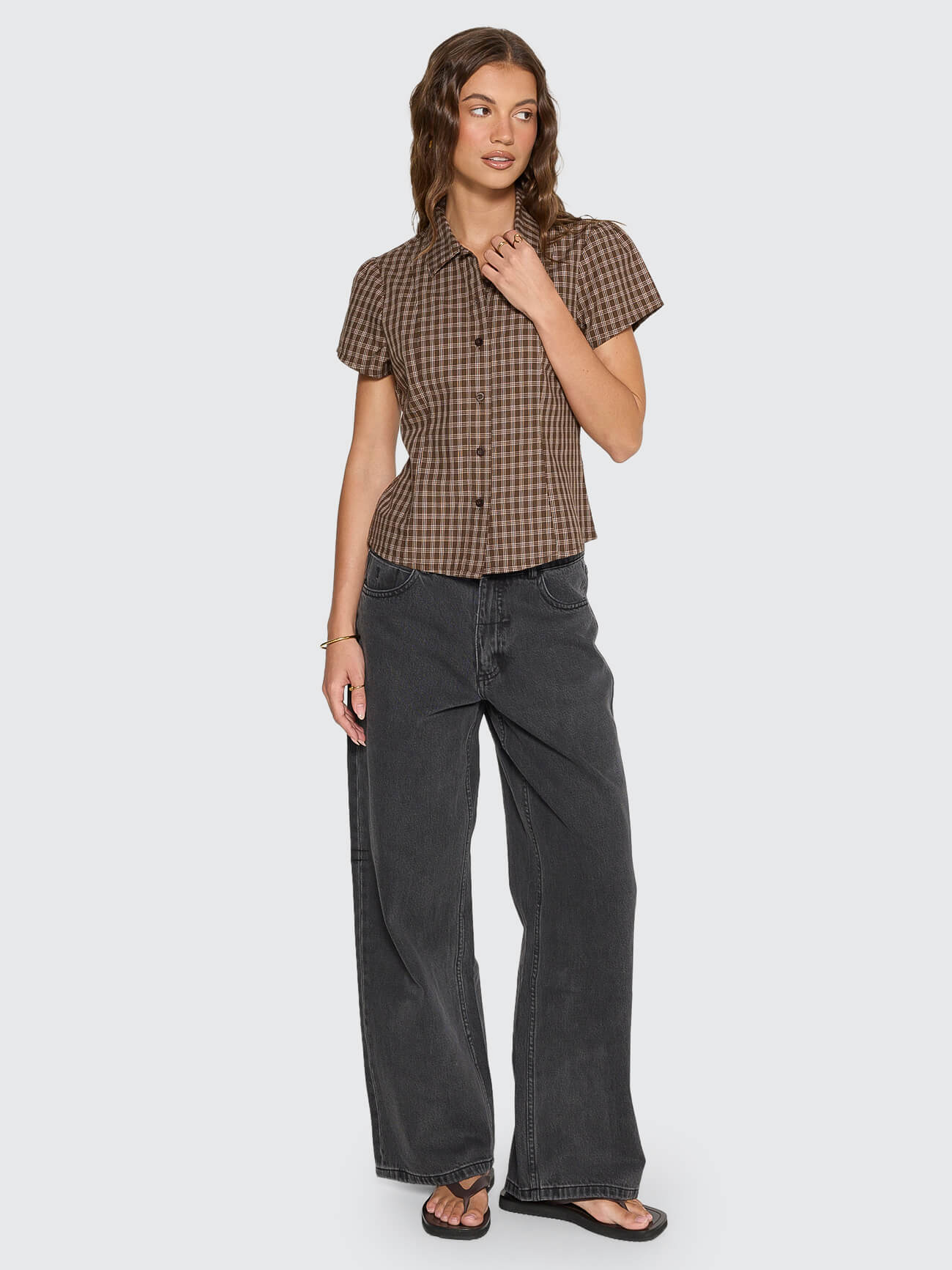 State Of Mind Check Fitted Shirt - Postal Brown 4