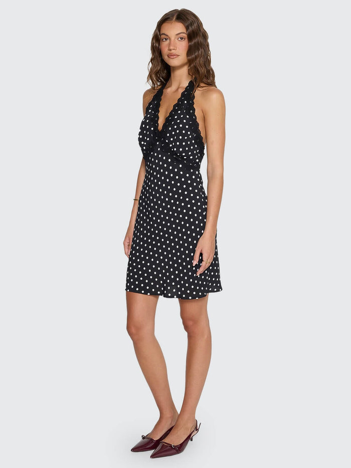 Dakota Lace Mini Dress - Black Polka Dot 4