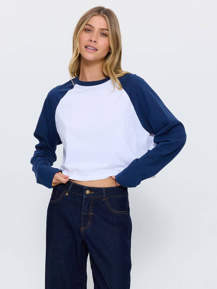 Hot Shot Long Sleeve Crop Baseball Tee - Heritage Navy 4