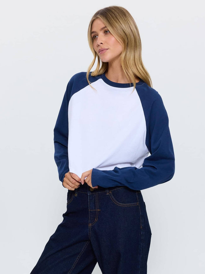 Hot Shot Long Sleeve Crop Baseball Tee - Heritage Navy 4