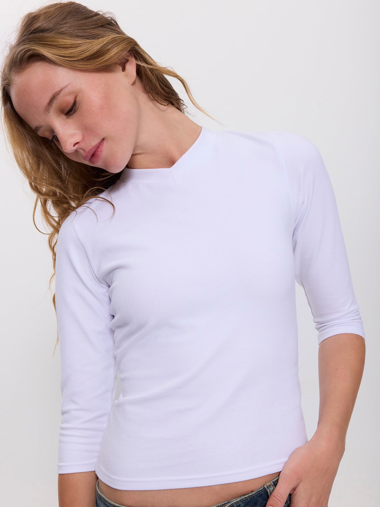 Annie V-Neck 3/4 Sleeve Top - White 4