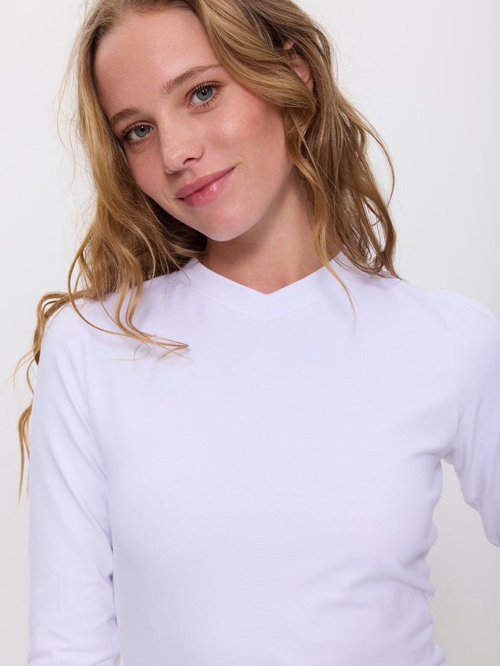 Annie V-Neck 3/4 Sleeve Top - White 4