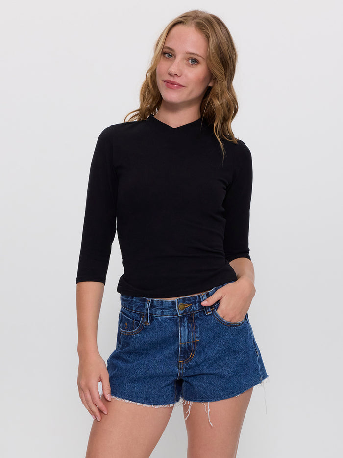 Annie V-Neck 3/4 Sleeve Top - Black 4