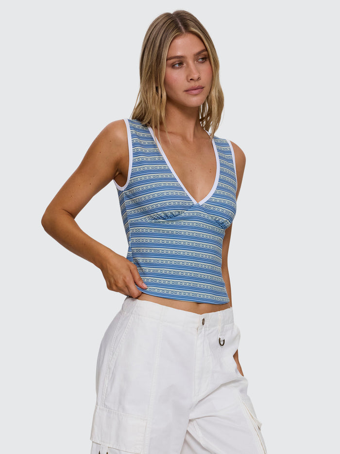 No Clue Stripe Plunge Tank - Butter Blue Stripe 4