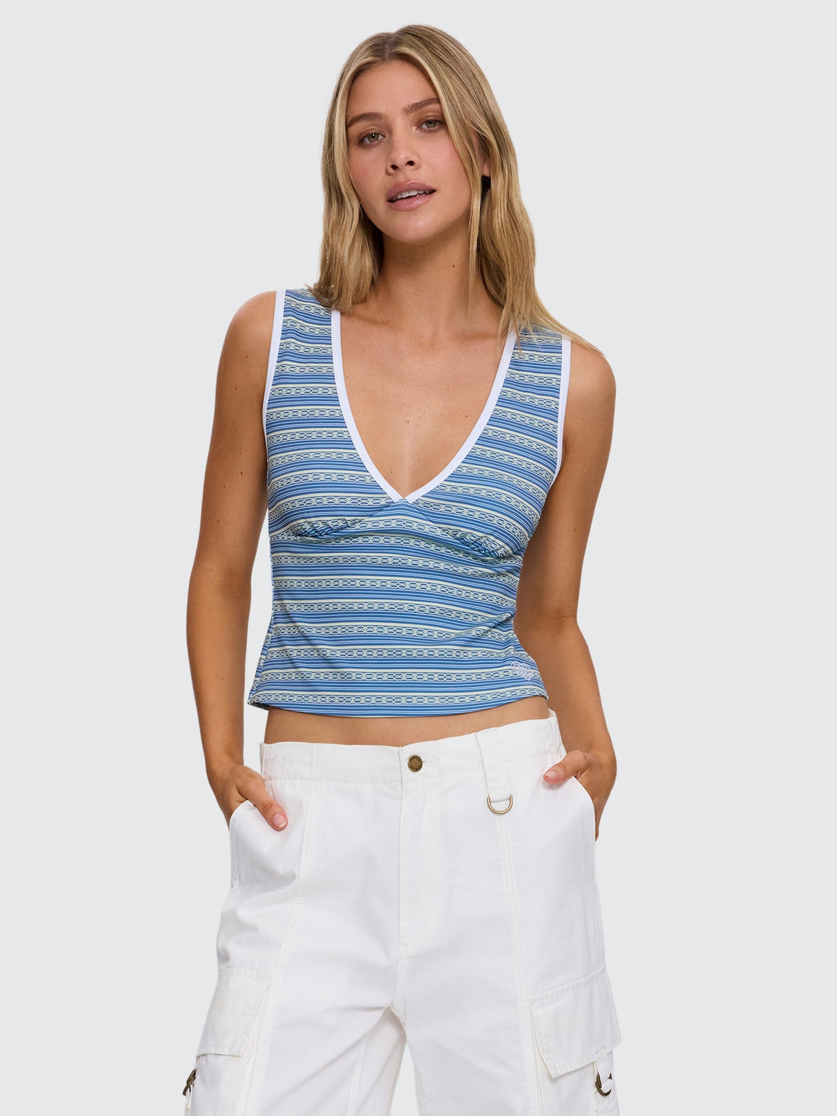 No Clue Stripe Plunge Tank - Butter Blue Stripe 4