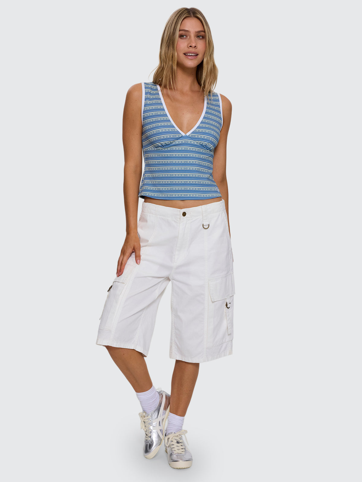 No Clue Stripe Plunge Tank - Butter Blue Stripe 4