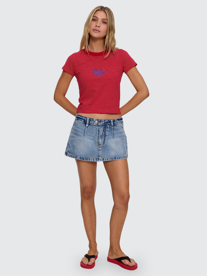 No Clue Stripe Boy Tee - Ruby Red Stripe 4