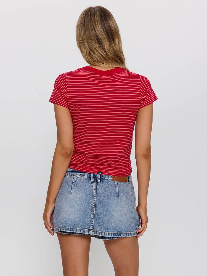 No Clue Stripe Boy Tee - Ruby Red Stripe 4