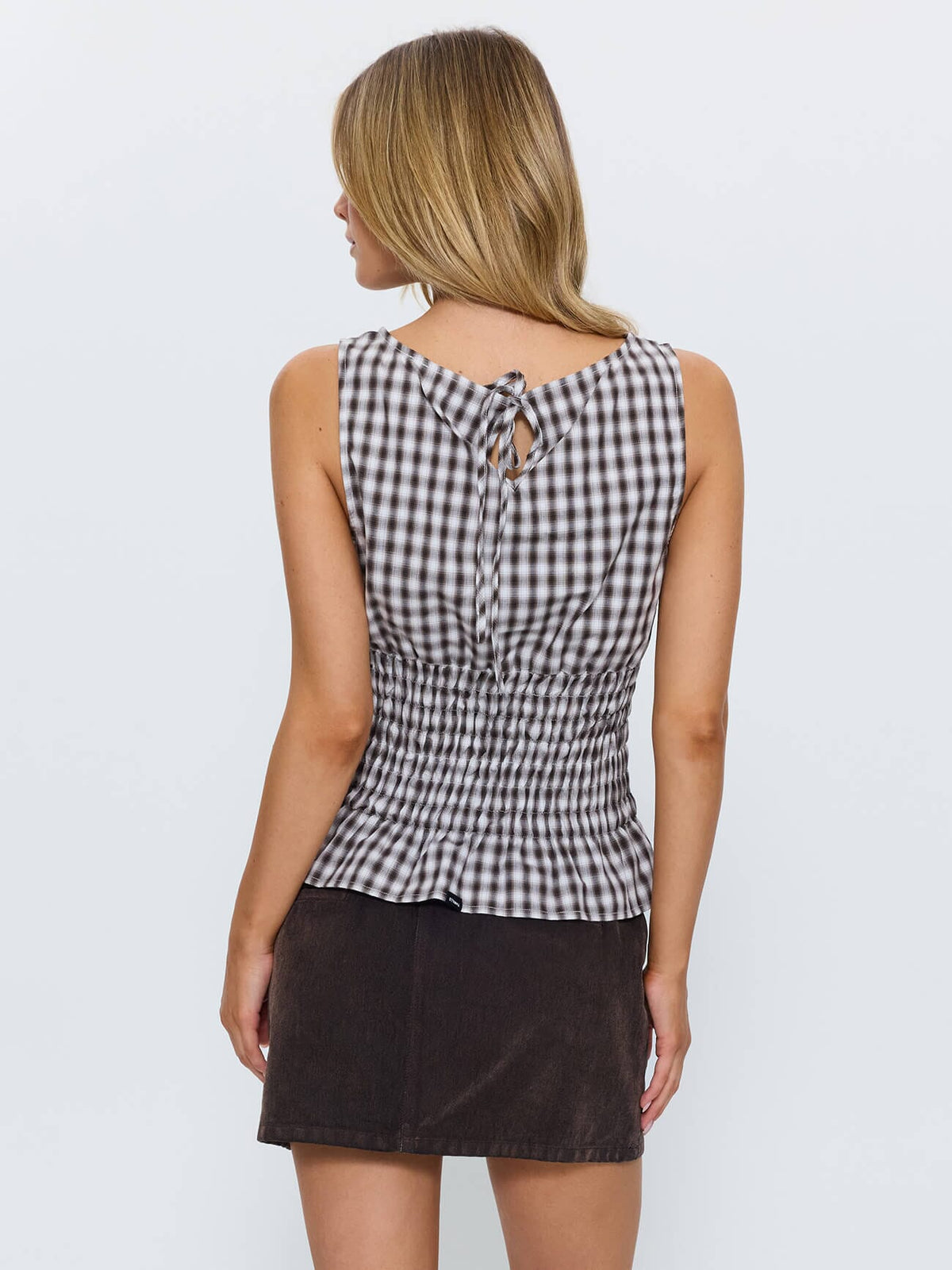 Stagger Check Shirred Top - Black 4