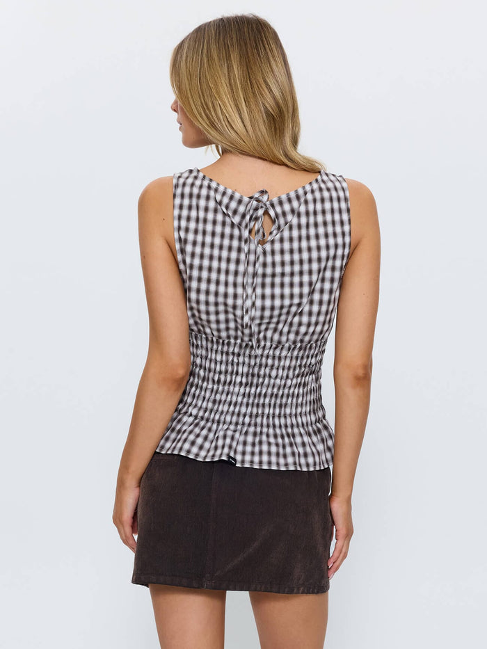 Stagger Check Shirred Top - Black 4