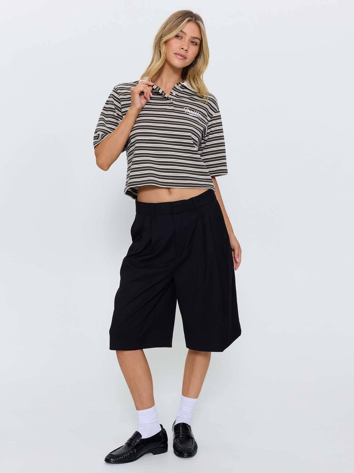 Harry Striped Cropped Polo - Brown Stripe 4