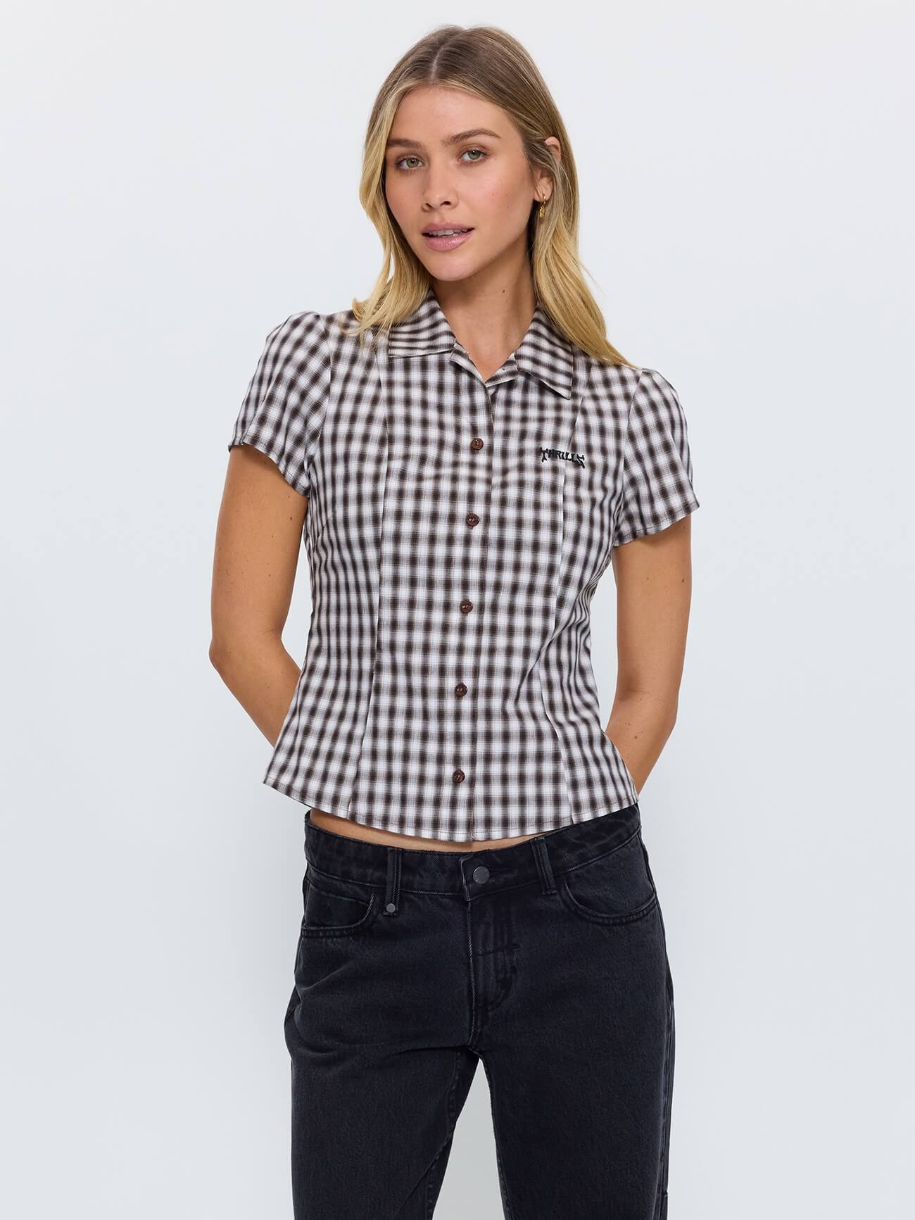 Stagger Check Short Sleeve Shirt - Black 4