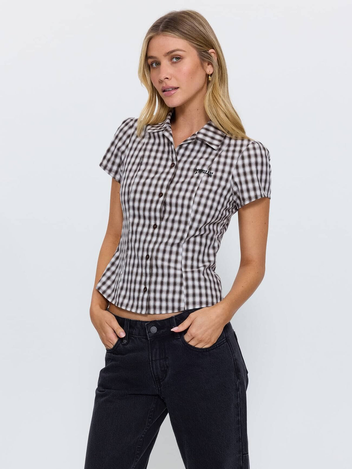 Stagger Check Short Sleeve Shirt - Black 4