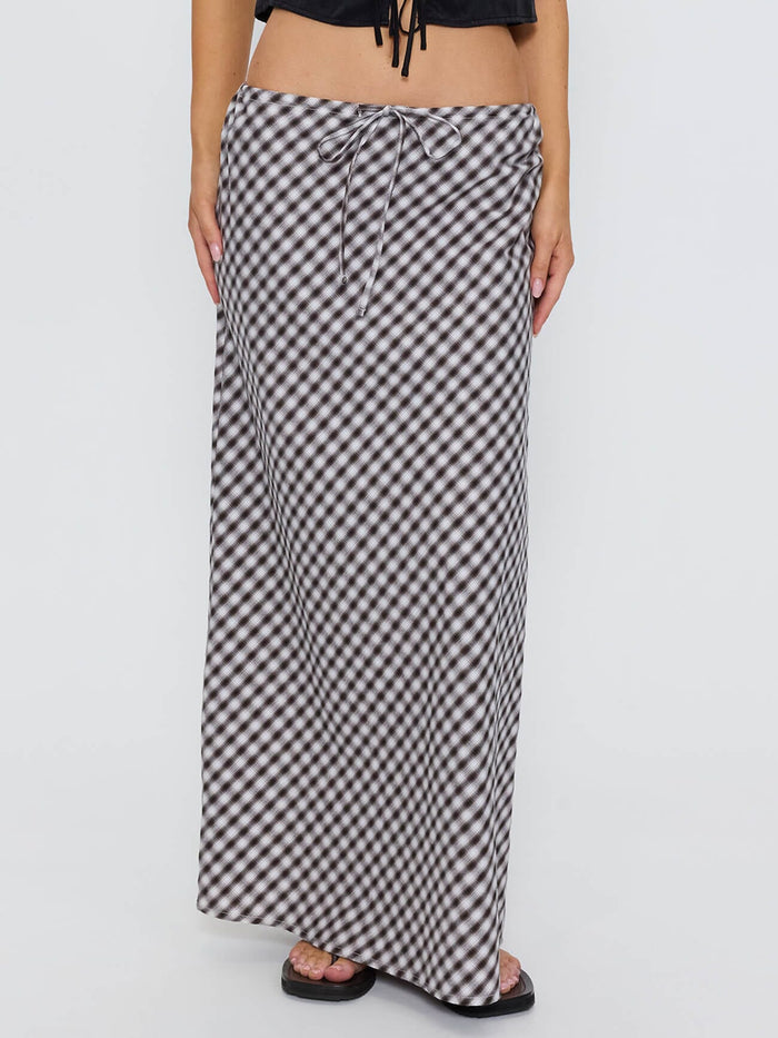 Stagger Check Bias Maxi Skirt - Black 4