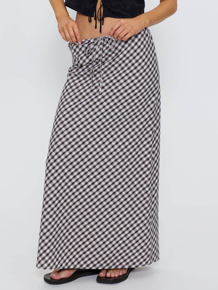 Stagger Check Bias Maxi Skirt - Black 4