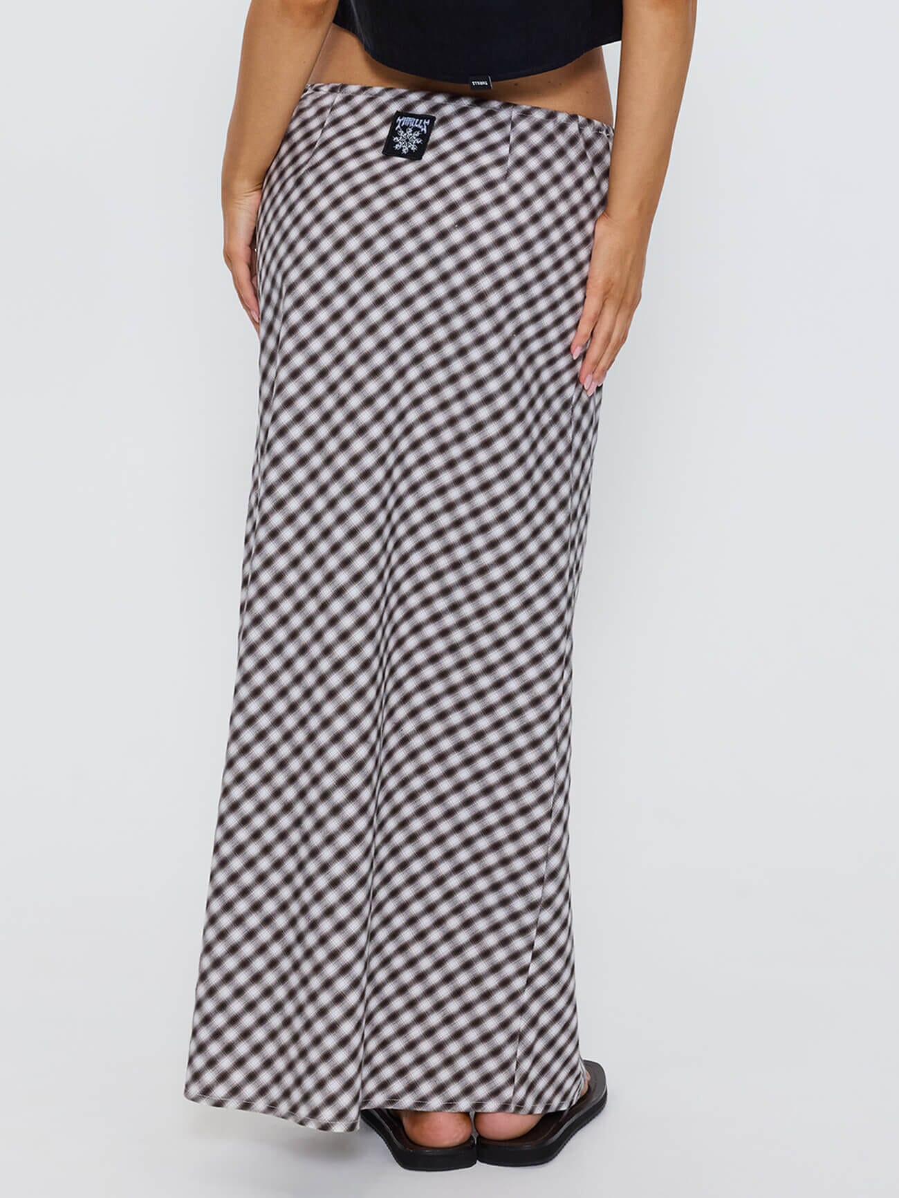 Stagger Check Bias Maxi Skirt - Black 4