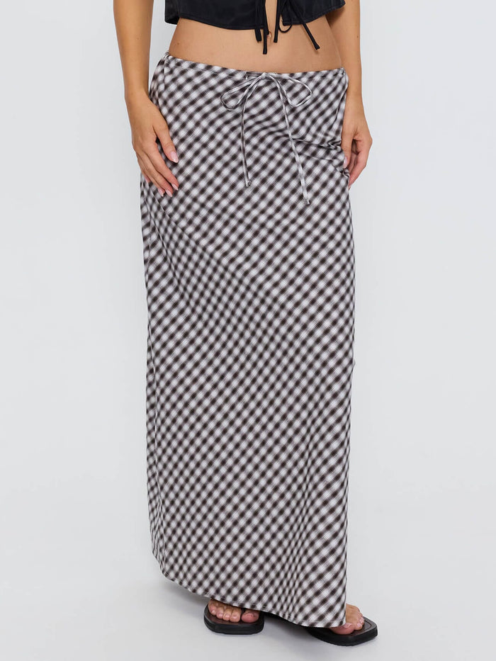 Stagger Check Bias Maxi Skirt - Black 4