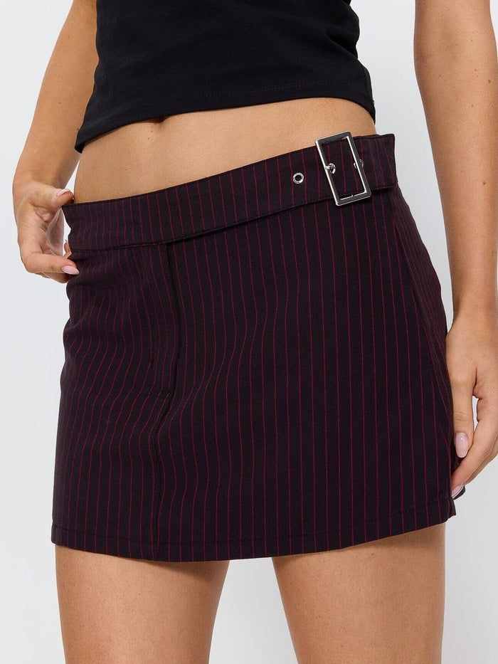 Arden Buckle Pinstripe Skort - Dark Brown 4